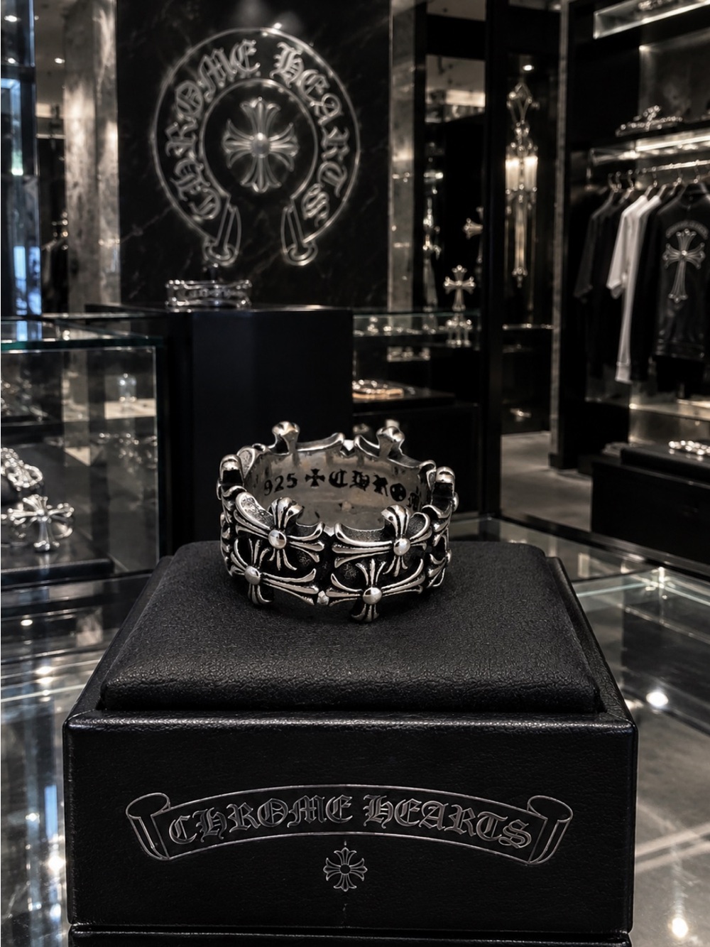 Chrome Hearts Cross Crown Ring - Blackened Silver Tone